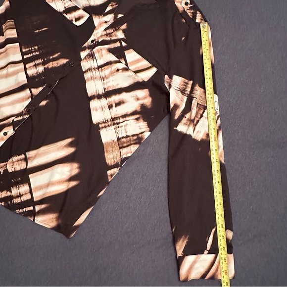 Calvin Klein Modern Graphic Top Blouse XL Multicolor Long Roll Tab Sleeve Black - Picture 7 of 14